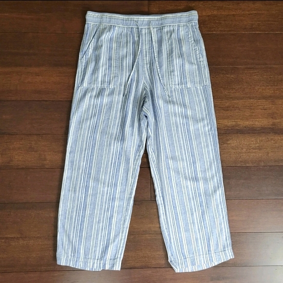 GAP High-Rise Linen Blend Pull-On Wide Leg Pants Women's Size L Blue Striped - Picture 11 of 11